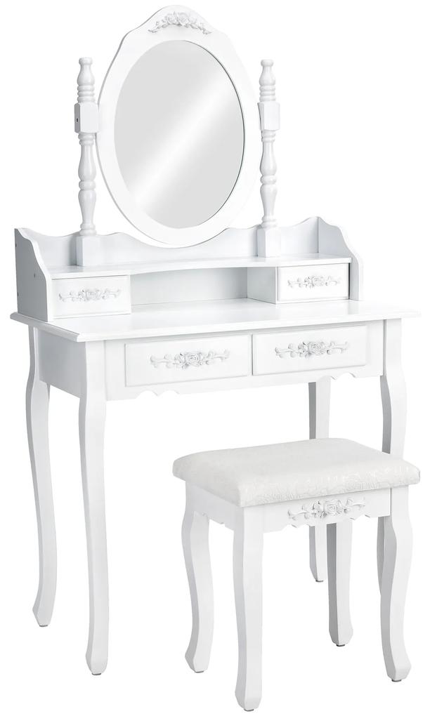 tectake 402072 kozmetický toaletný stolík, zrkadlo a stolička barok - biela