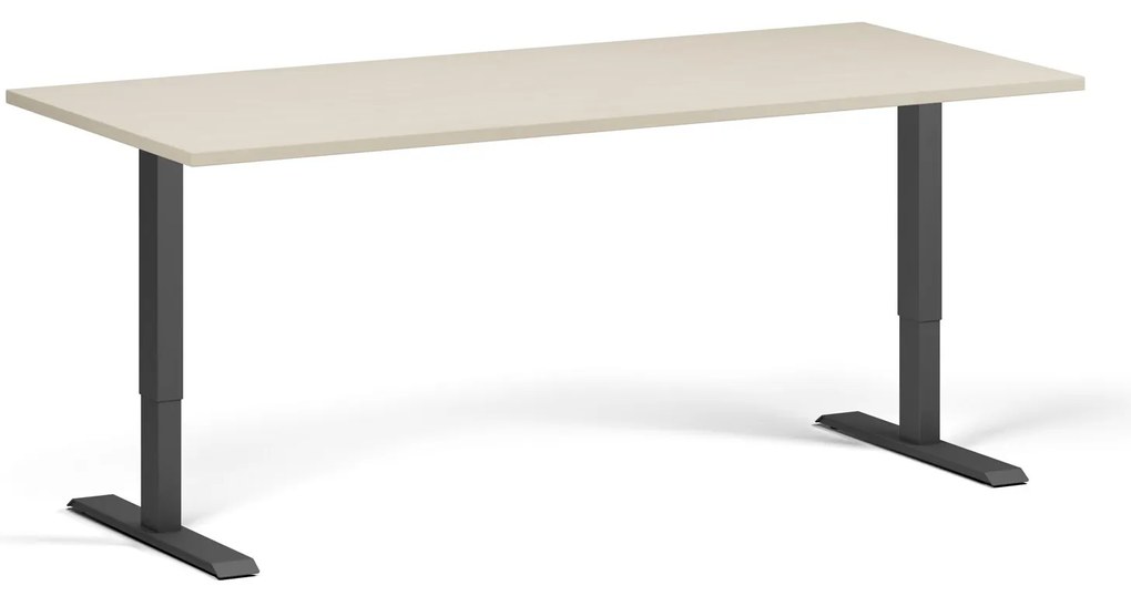 Výškovo nastaviteľný stôl, 180x80 cm, 1 motor, čierna podnož, breza