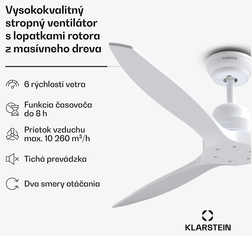 Klarstein Santa Elena Smart 52" stropný ventilátor, 10260 m³/h, 6 stupňov rýchlosti, diaľkové ovládanie, Smart