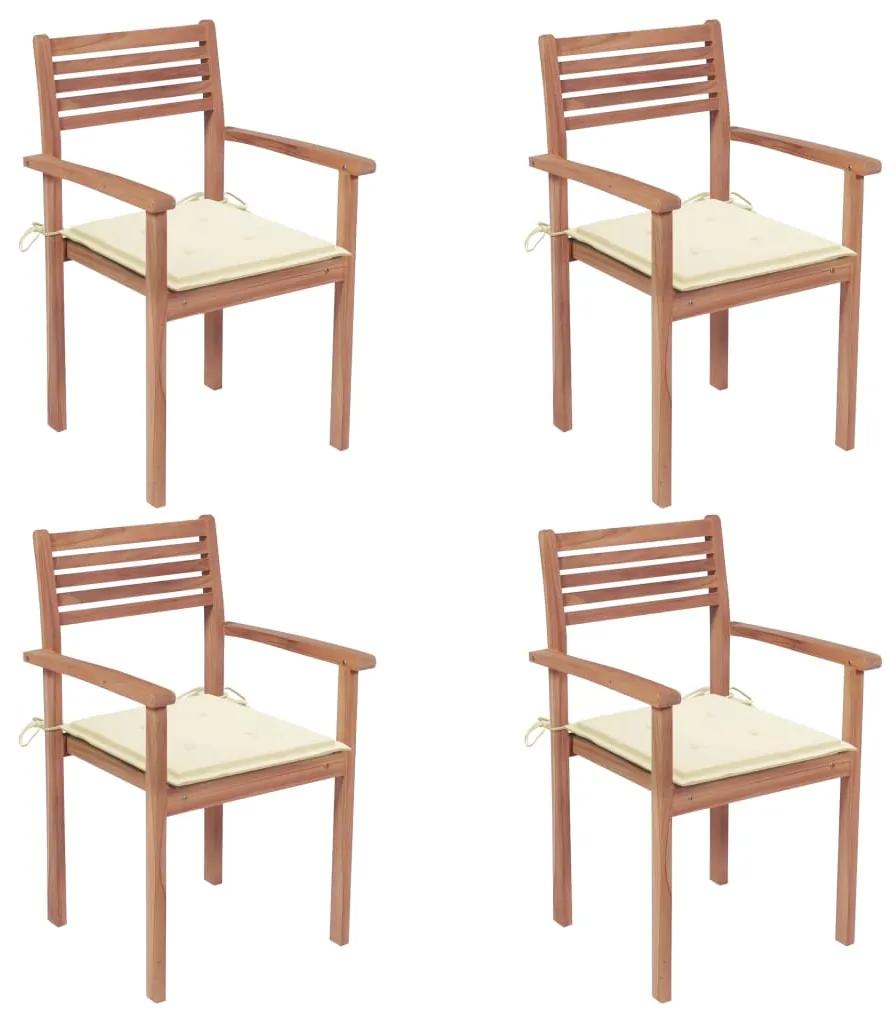 Záhradné stoličky 4 ks krémové podložky teakový masív