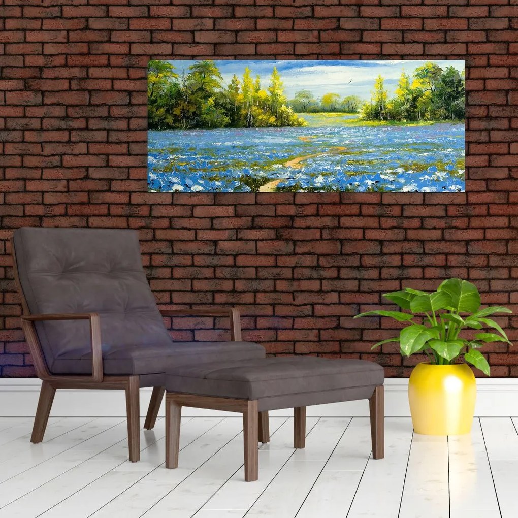 Obraz - Cestička v poli, olejomaľba (120x50 cm)