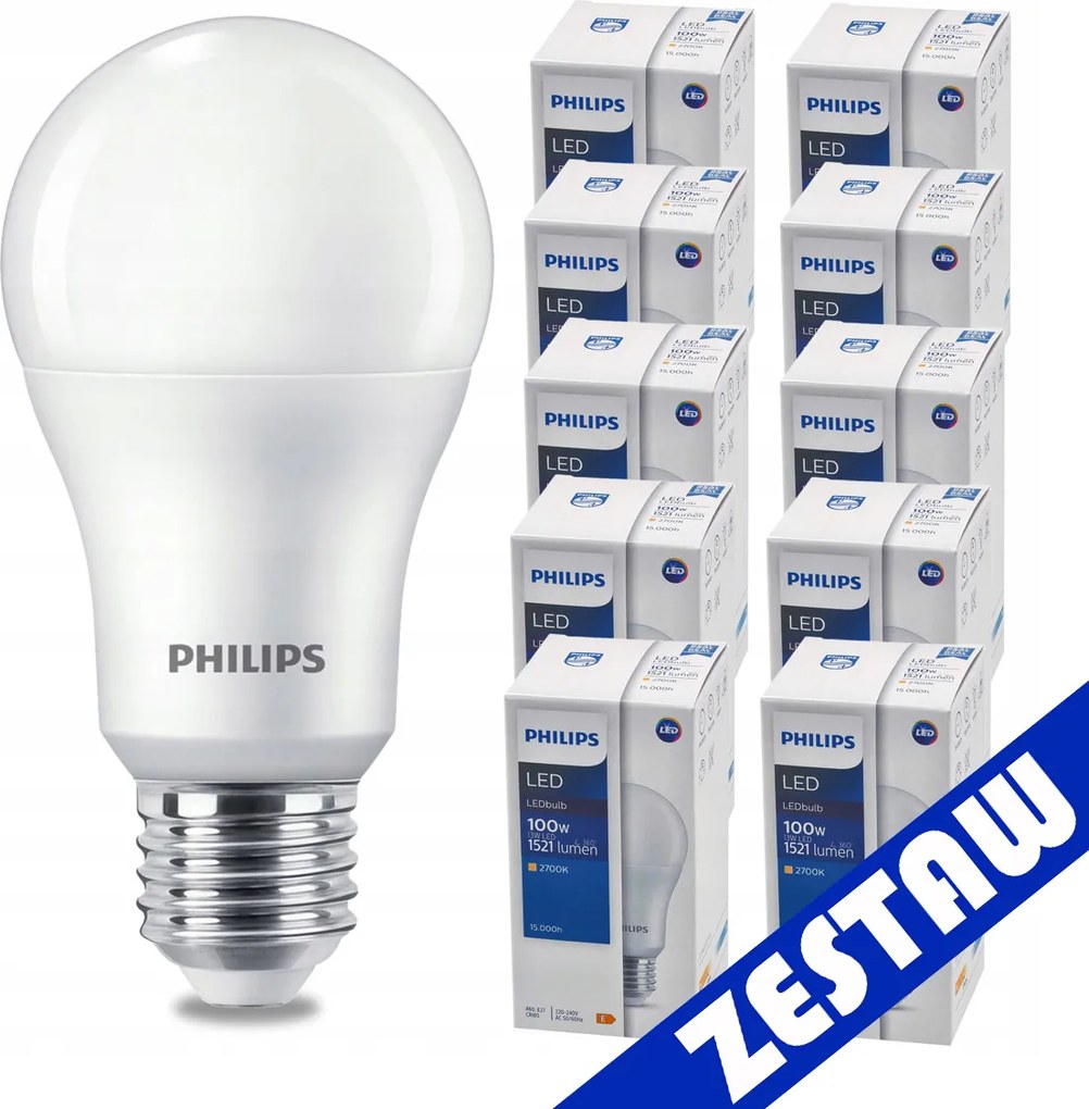 SADA 10 LED žiaroviek E27 13W PHILIPS 1521lm teplá biela 2700k A60