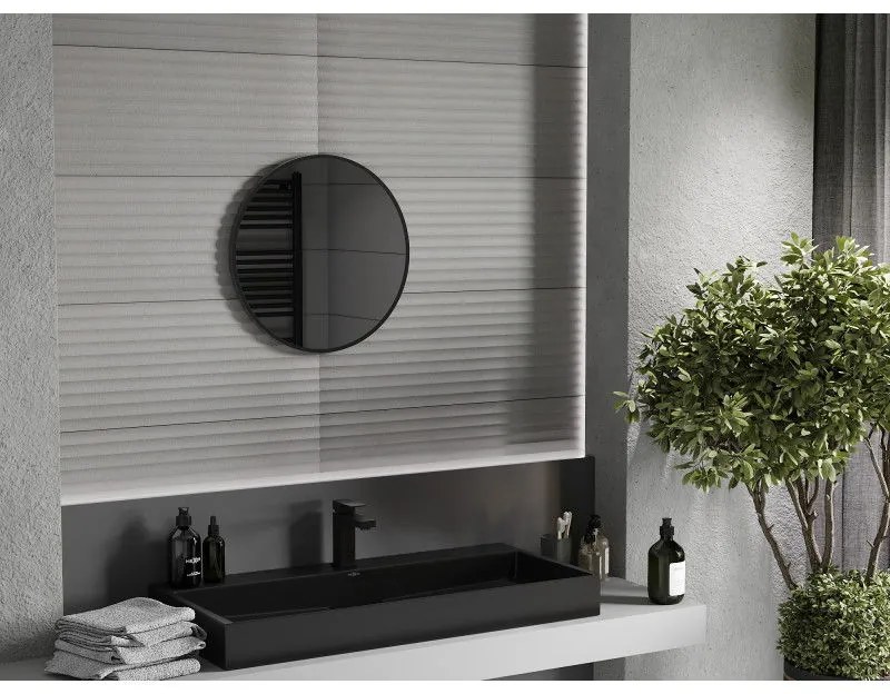 Mexen Loft, okrúhle kúpeľňové zrkadlo 50 cm, farba rámu čierna matná, 9850-050-050-000-70
