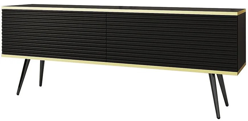 TV stolík Oro Mdf Drážkovanie 135 Čierna+ Čierne nohy