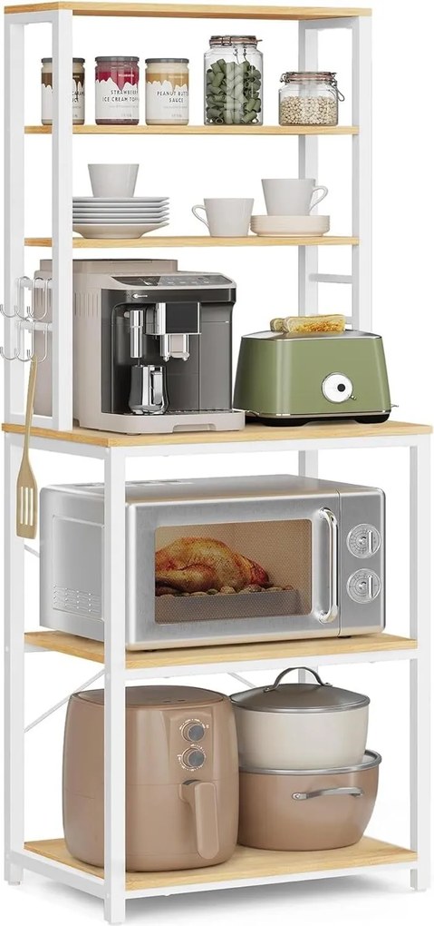 Kuchynský úložný regál, pečiaci stojan 40 × 60 × 167 cm, v dubovej farbe a bielej