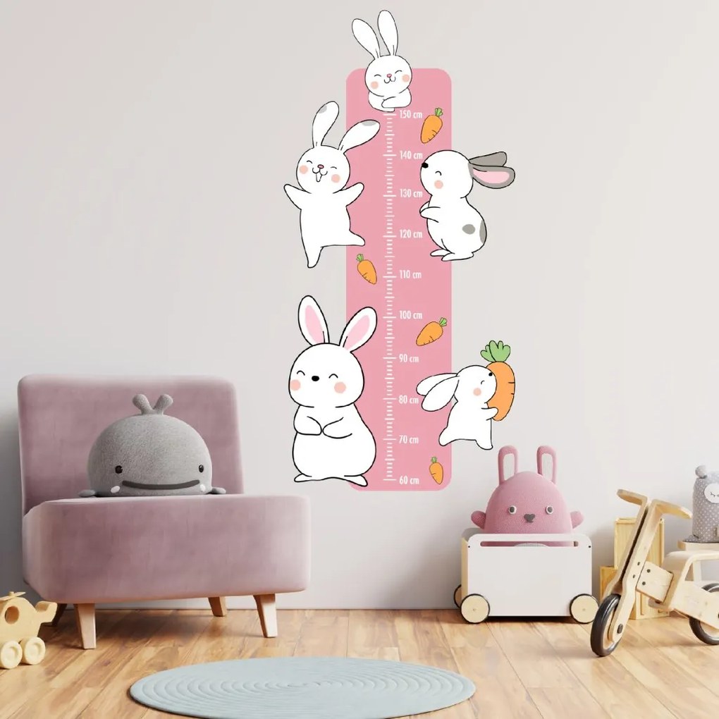 PIPPER. Textilná nálepka na stenu "Detský meter - Zajačiky"