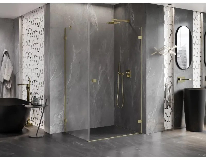 Mexen Lunar-B, pravostranný výklopný sprchový kút 95 x 80 cm, 8mm číre sklo, zlatý kartáčovaný - 832-095-080-55-00-P