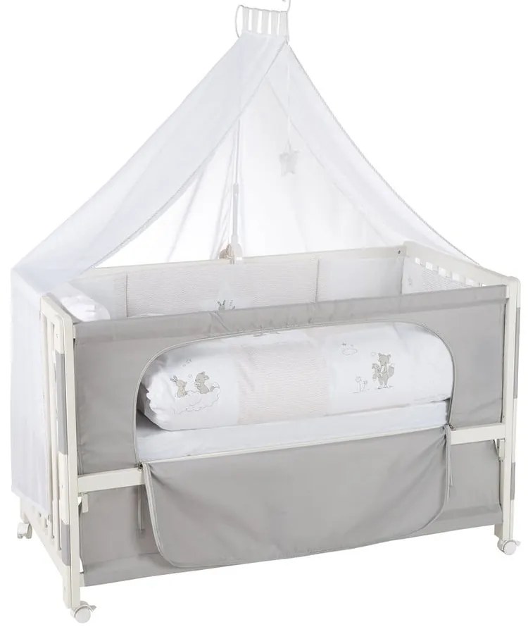 Bielo-sivá postieľka na kolieskach 60x120 cm Fox & Bunny – Roba