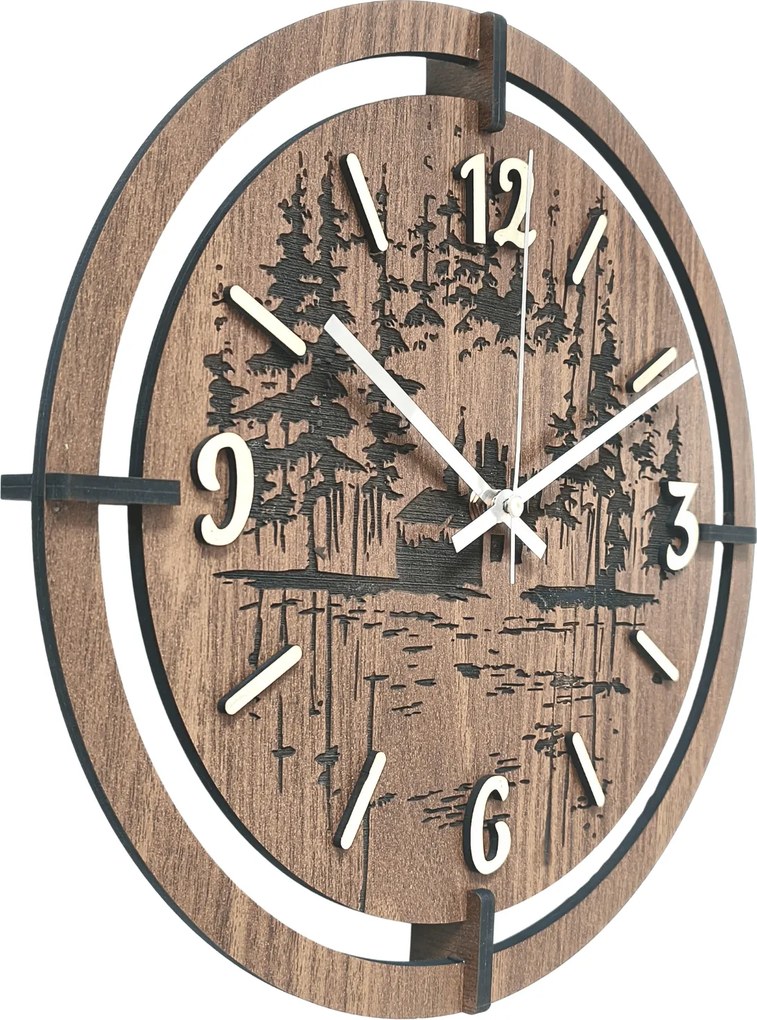 Drevené hodiny na stenu les 30 až 50 cm | NILSE: HDF - Javor 30 cm 4804-115436 HDF0702-ruky-silver