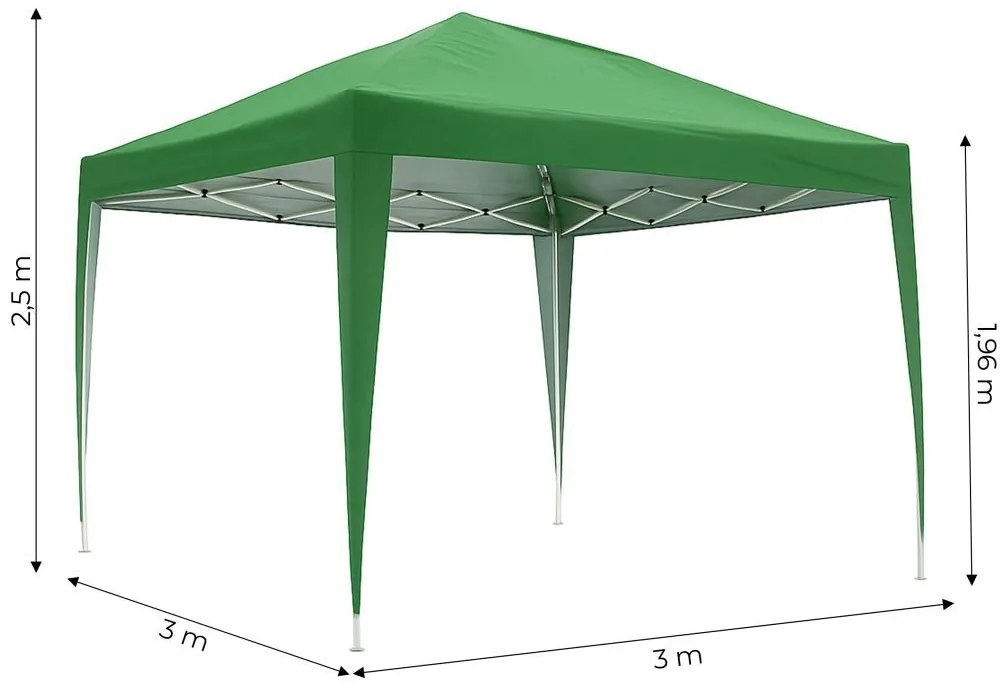 Záhradný pavilónový stan 3x3 m s automaticky rozťahovacou strechou zelená