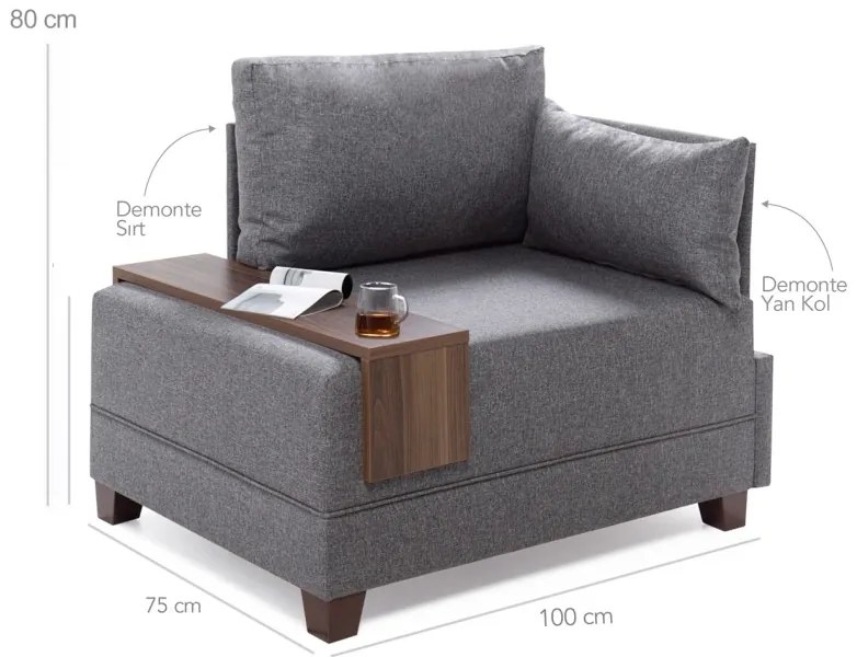 Kreslo Fly 100 cm sivé pravé