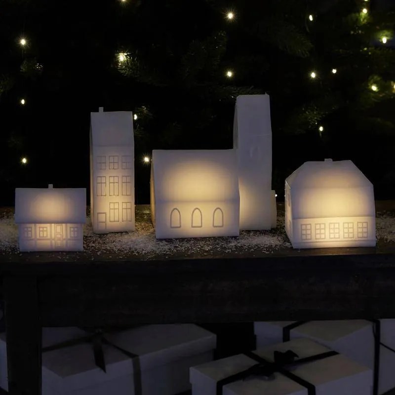 SIRIUS LED Copenhagen polodrevený domček, biely, 9x6x8 cm