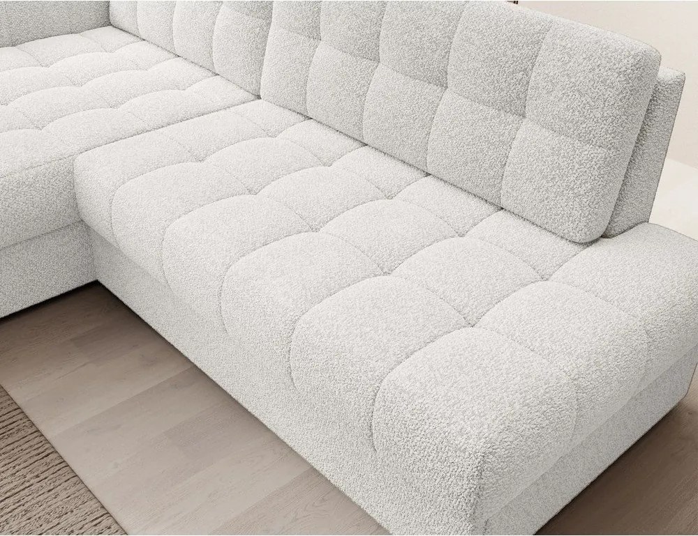 Krémovobiela rozkladacia rohová pohovka z textílie buklé (ľavý roh/s leňoškou) Blezalt – ELTAP