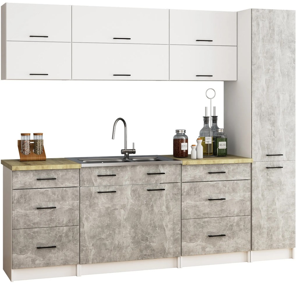 Kuchynská skrinka OLIVIE 205x40 cm matná biela/betón