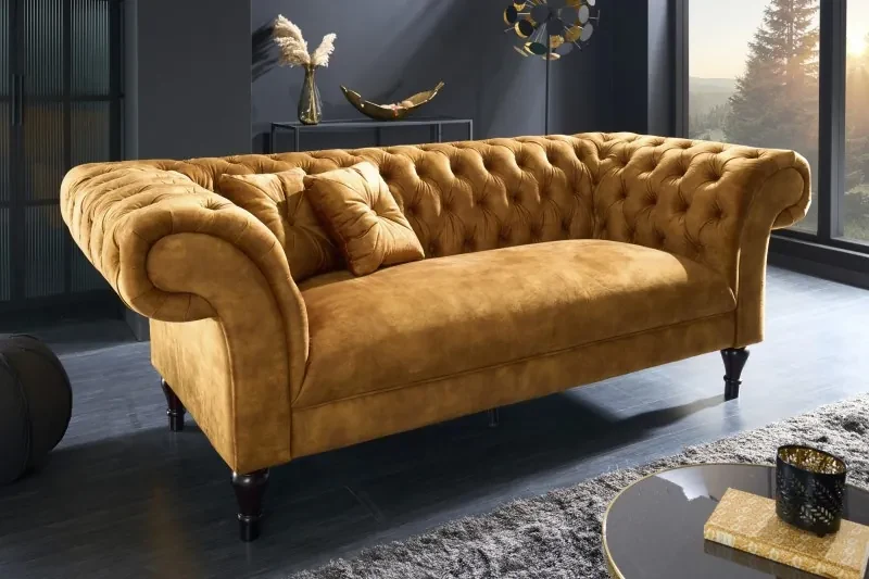 Pohovka Paris Chesterfield zamat horčicovo žltá