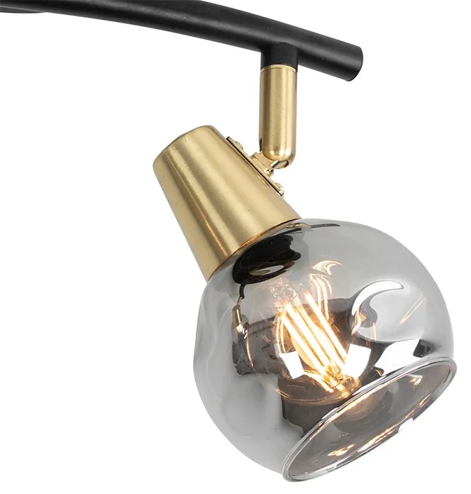 Stropné svietidlo čierne s mosadzou a dymovým sklom 2-svetlo - Vidro