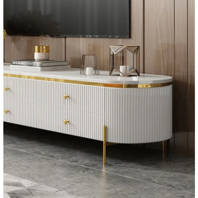 TV STOLÍK GASTON ZLATÉ NOHY + BIELA + SYNTETICKÝ MRAMOR