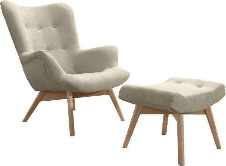 Kreslo Picolo s podnožkou, béžová/ prírodná (chester AN 3318)