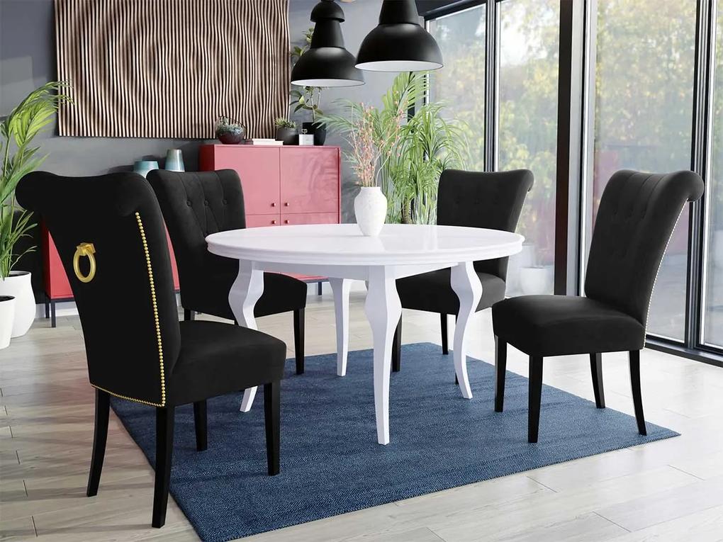 Stôl Julia FI 120 so 4 stoličkami ST65, Farby: čierny, Farby: zlatý, Farby:: biely lesk, Potah: Magic Velvet 2219