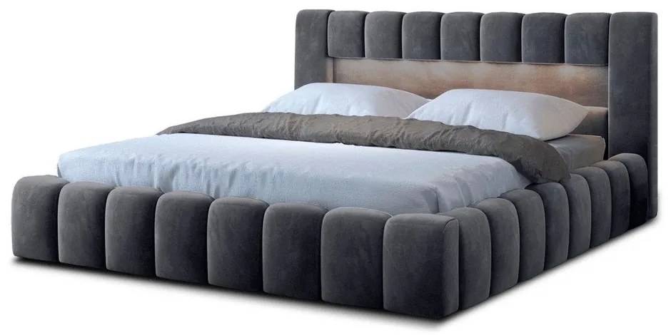 Sivá čalúnená dvojlôžková posteľ s úložným priestorom s roštom 180x200 cm Lamica – ELTAP