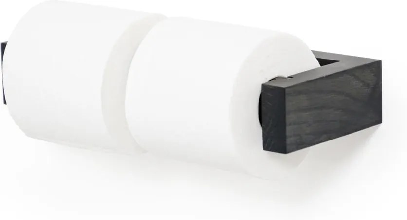 Čierny nástenný držiak na toaletný papier z dubového dreva Wireworks