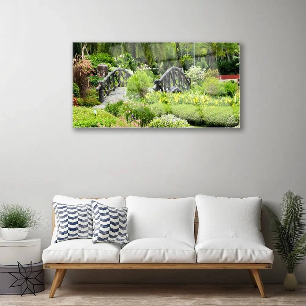 Obraz na skle Botanická záhrada most umenie 120x60 cm