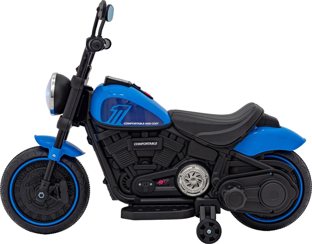 Ramiz Chopper FASTER batériová motorka pre deti Modrá + FM rádio + Audio panel + LED