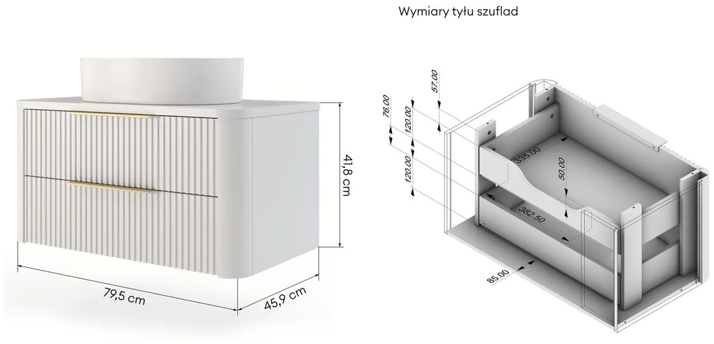 Závěsná umyvadlová skříňka s deskou Tamica 79,5 cm bílá