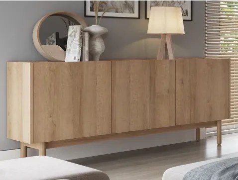 Komoda 3-dverová Boho, dub riviéra/biely mramor%