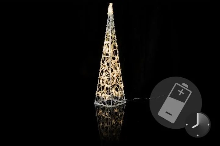 Nexos 5976 Vianočná dekorácia - Akrylový kužeľ - 60 cm, teple biely na batérie