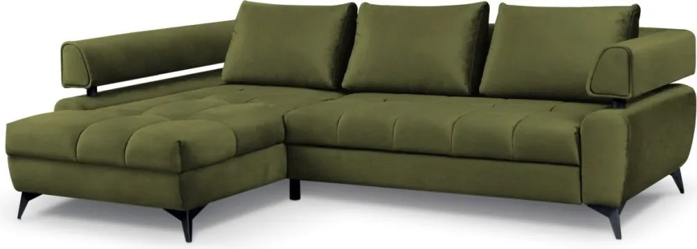 Rohová sedacia súprava Paris, machová zelená látka, ľavý roh