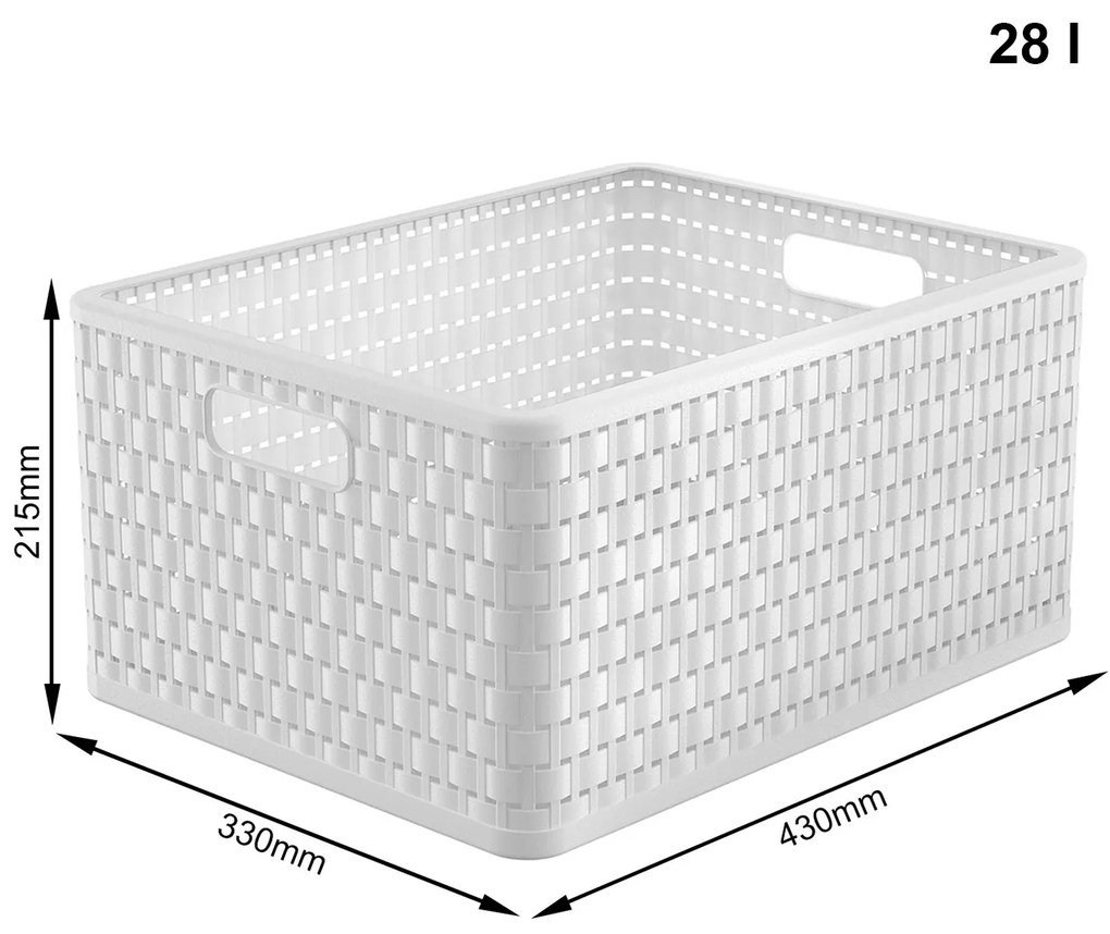2. akosť - Plastový košík COUNTRY, rovný, biely (28 l - 43 x 33 x 22)