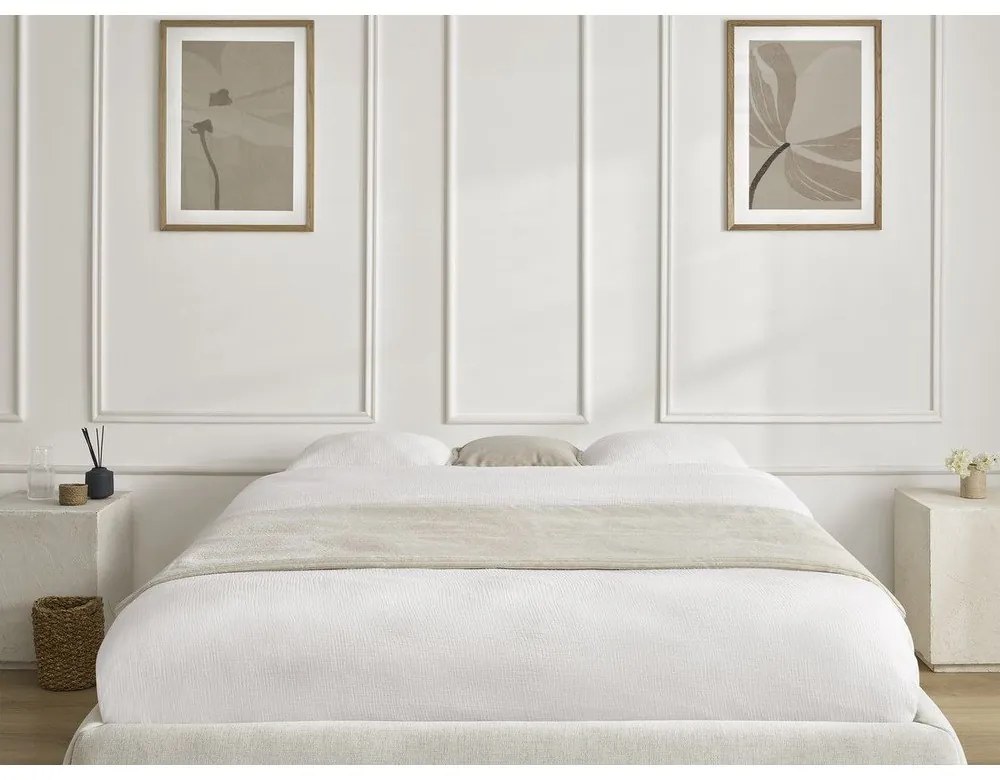 Béžová čalúnená dvojlôžková posteľ s úložným priestorom/bez čela s roštom 180x200 cm Inera – Bobochic Paris