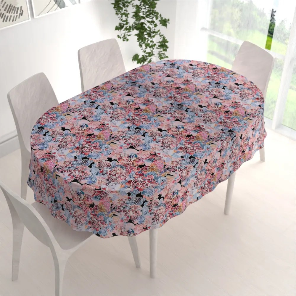 Biante Dekoračný oválny obrus Rongo RGP-503 Červeno-modré kvety 140x180 cm