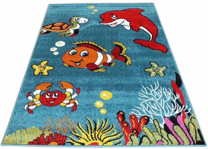 MAXMAX Detský koberec Veselá rybička - modrý