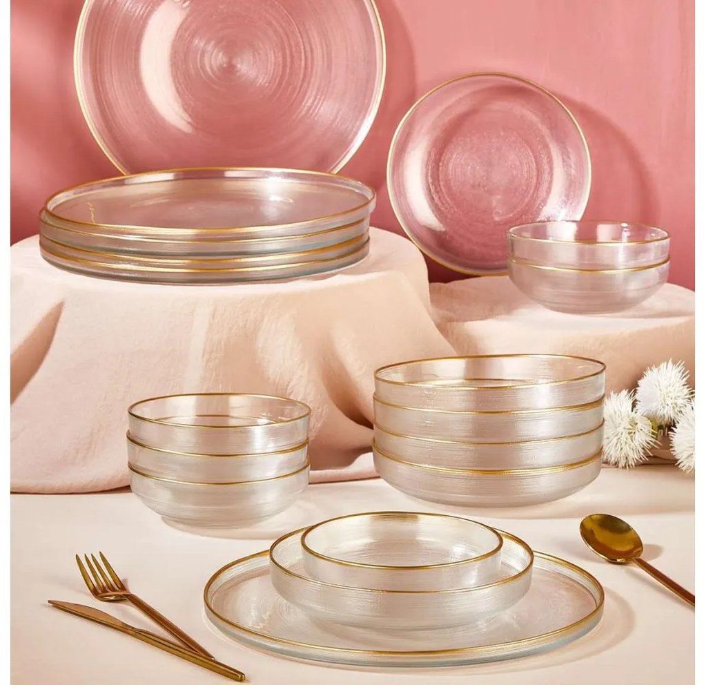 Jedálenská súprava 18 ks číre/zlaté/sklo