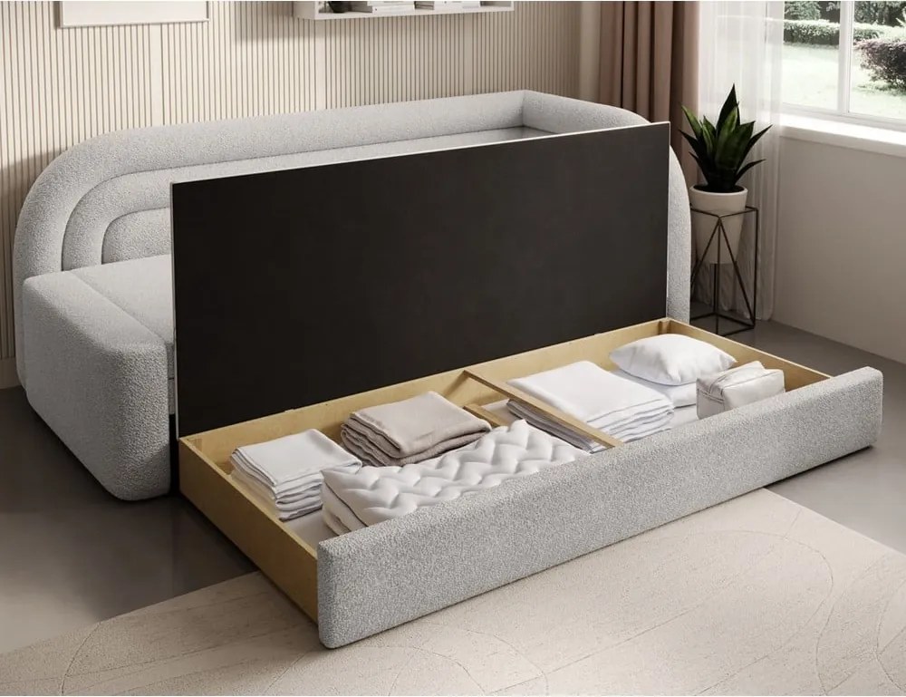 Krémovobiela rozkladacia/s úložným priestorom pohovka z textílie buklé pravý roh 223 cm Fabillo – ELTAP