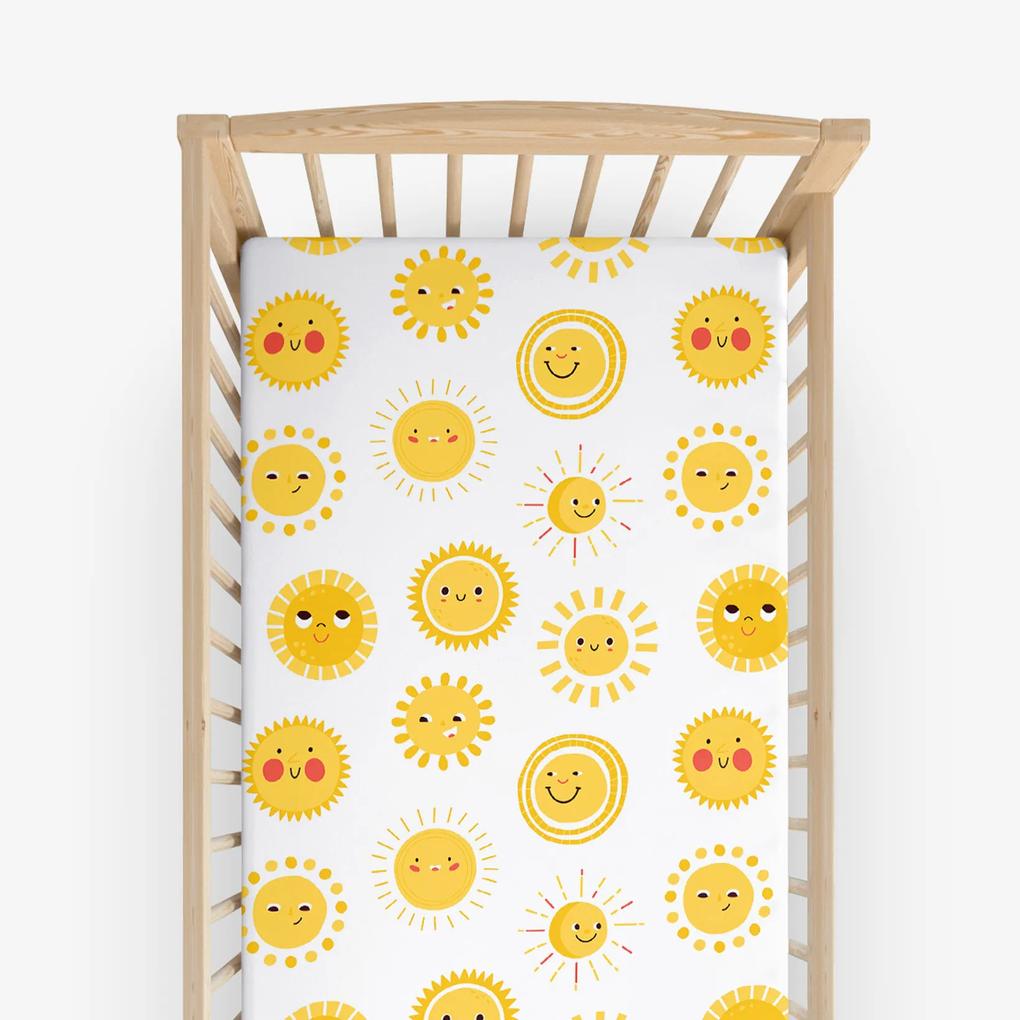 Goldea bavlnená napínacia plachta do detské postieľky - usmievavá slniečka 60 x 120 cm