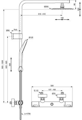 Sprchový systém s termostatickou batériou Ideal Standard Ceratherm T50 chróm A7704AA