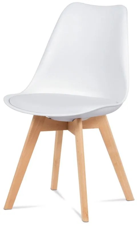 Retro jedálenská stolička bielej farby s tvarovaným plastovým sedadlom