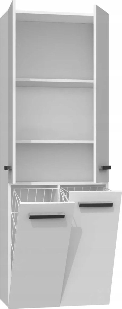 Kúpeľňová skrinka s 2 košmi na bielizeň NEL I biela lesk