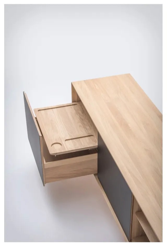 TV stolík z dubového dreva v čierno-prírodnej farbe 180x64 cm Fina – Gazzda