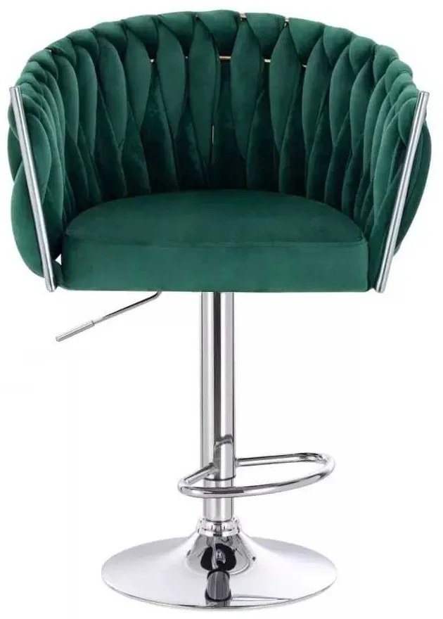 LuxuryForm DESIGN Barová stolička NORDEN VELUR na striebornom tanieri - zelená