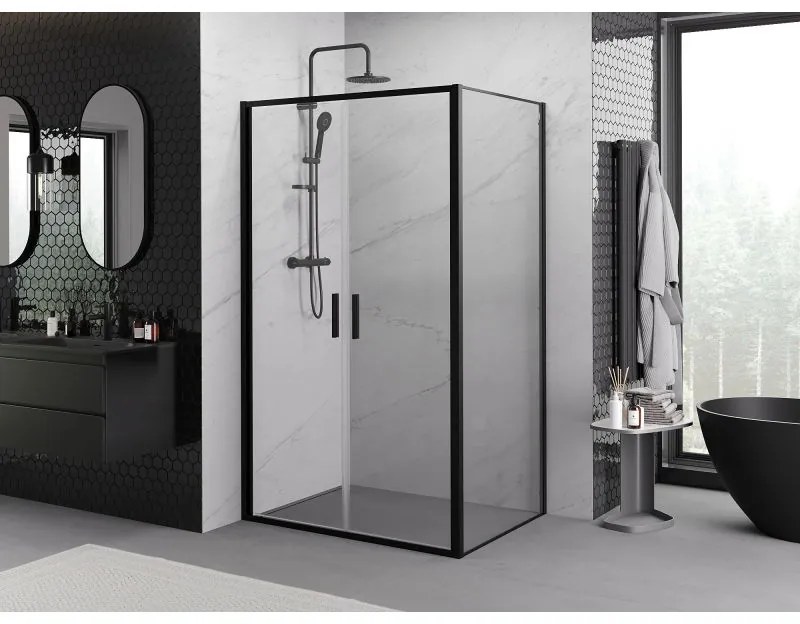 Mexen Exo, sprchovací kút s krídlovými dverami 70 x 95 cm, 6mm číre sklo, čierny profil, 814-070-095-70-00