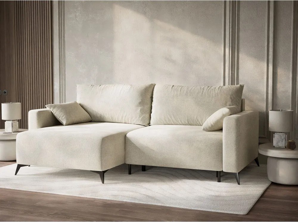 Krémovobiela ženilková rozkladacia/s úložným priestorom rohová pohovka (ľavý roh/s leňoškou) Leon – Maison de Rêve