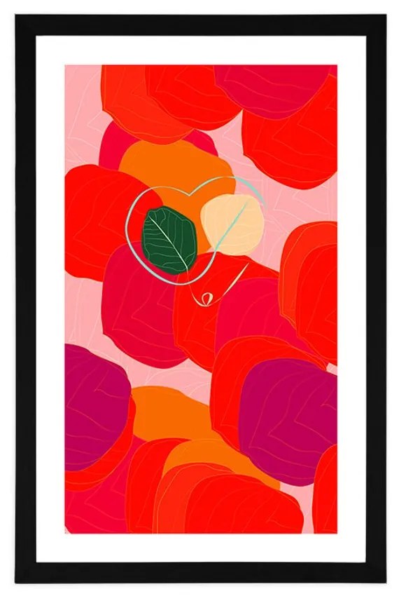 Plagát s paspartou pestrofarebné línie listov - 40x60 white