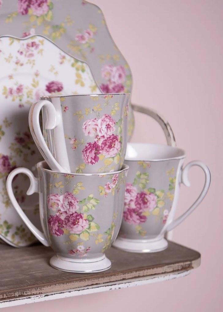 Zelený porcelánový hrnček s kvetmi - 11 * 8 * 10 cm / 290 ml