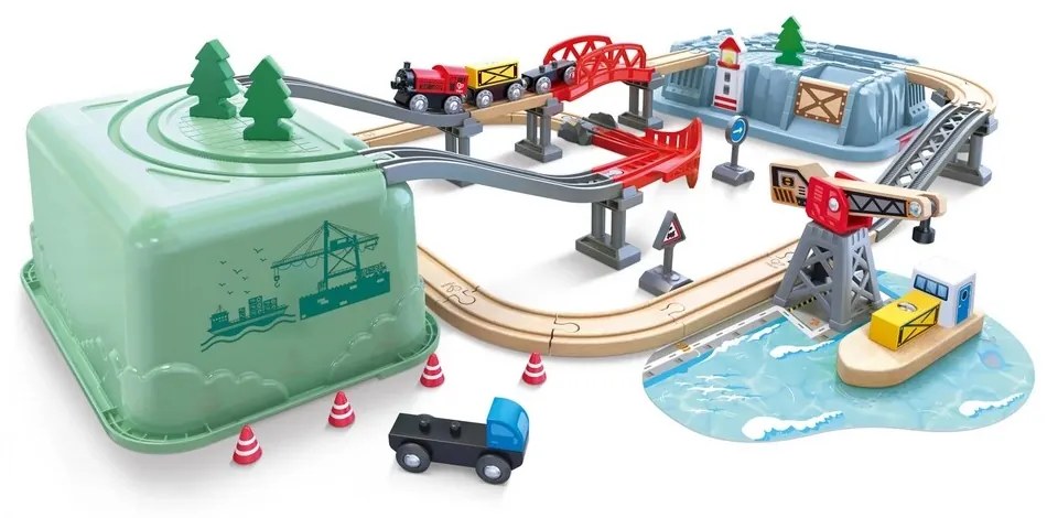Hape Vláčikodráha set v boxe - Prístavisko