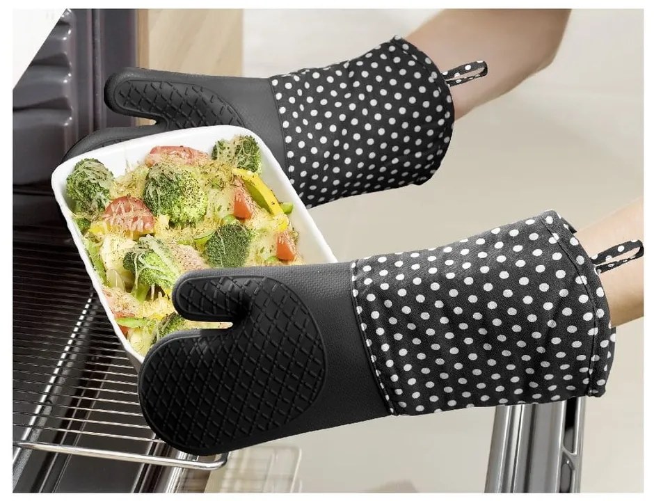 Sada 2 čiernych silikónových chňapiek Wenko Oven