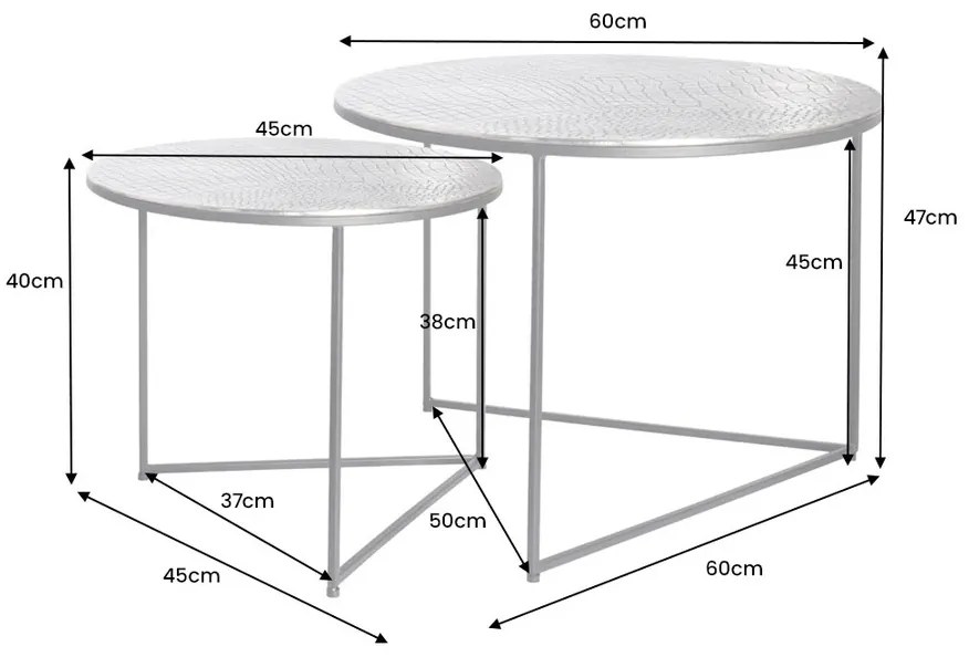 Sada konferenčných stolíkov Khalil 60 cm antik strieborná